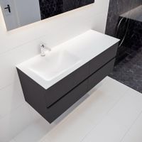 Mondiaz Vica Cloud badmeubel antraciet mat 120 cm 4 lades solid surface enkele spoelbak links 1 kraangat