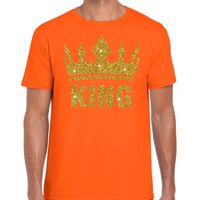 Oranje King gouden glitter kroon t-shirt heren - thumbnail