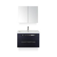 Seville Badmeubelset 80 cm - Black Oak - Keramische Wastafel Wit Djazz - met Spiegelkast