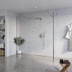Fortifura Galeria Vrijstaande Inloopdouche - 180x200cm - Helder - antikalk - 8mm veiligheidsglas - 2 zijwanden 40cm - wandsteunen en hoekprofielen - Geborsteld Gunmetal PVD SW927771 2x/SW797920/SW797911 2x/SW798732 2x