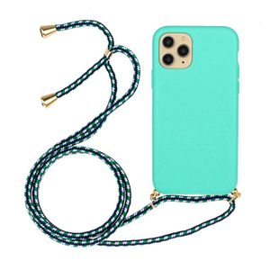 Lunso iPhone 12 Pro Max - Backcover hoes met koord - Cyaan