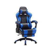 Gamingstoel met voetsteun zwart en blauw