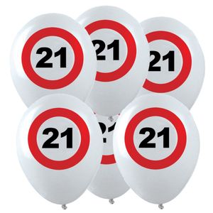 12x Leeftijd verjaardag ballonnen met 21 jaar stopbord opdruk 28 cm