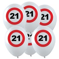 12x Leeftijd verjaardag ballonnen met 21 jaar stopbord opdruk 28 cm - thumbnail