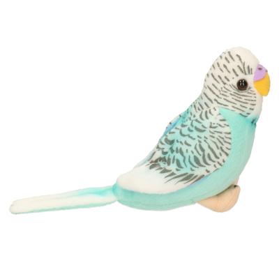 Living Nature Pluche grasparkiet vogel knuffel - blauw - met geluid -14 cm - speelgoed