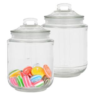 Alessandro Snoeppot/voorraadpot - 2x - met deksel - luchtdicht - glas - 1200 ml - D11 x H22 cm