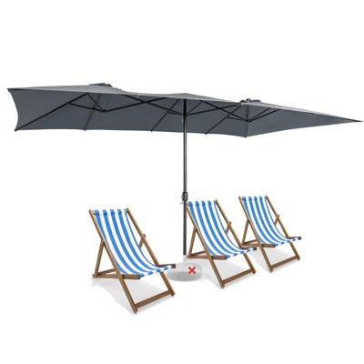 426 x 265 cm Dubbele Parasol Rechthoekige Parasol UV-Bescherming Tuinparasol met Zwengel Geen Parapluvoet Grijs/Beige/Bruin