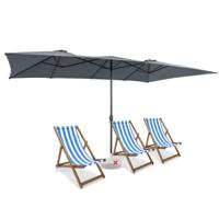 426 x 265 cm Dubbele Parasol Rechthoekige Parasol UV-Bescherming Tuinparasol met Zwengel Geen Parapluvoet Grijs/Beige/Bruin
