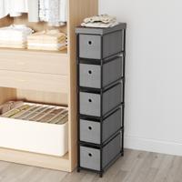 Smalle Commode Met 5 Lades & Metalen Frame & Houten Blad Opbergtoren Kledingorganizer Grijs
