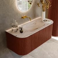 Badmeubel Mondiaz Kurve-Dlux | 110 cm | Meubelkleur Ruby | Wastafelkleur Nata | Solid surface | Wasbak midden spoelbak | Zonder kraangat(en)