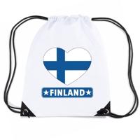 Finland thema sporttas - nylon rijgkoord rugzak - wit met hartjes vlag print - supporters
