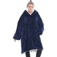 Goliving fleece deken met mouwen - Hoodie deken - Plaid hoodie - Voor volwassenen - Fleece cape - Groot - 1000G - Blauw - thumbnail