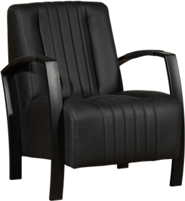 Zwarte leren industriële stalen fauteuil Glamour - Rancho Leer Nero (zwart leer)