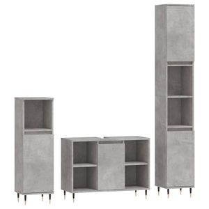 The Living Store Badkamermeubelset Betongrijs - 30x30x190 cm (hoog) - Duurzaam hout en ijzer