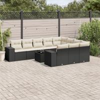 11-delige Loungeset met kussens poly rattan zwart