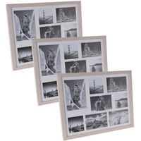 3x stuks multi fotolijst hout white wash met 8 vakken geschikt voor diverse foto maten - thumbnail