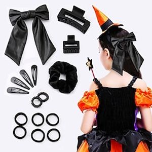 16 stuks Dames Voor meisjes Haarelastiekjes Haarklemmen Haaraccessoireset Voor Halloween Dagelijks Hars Satiini Zwart Lightinthebox