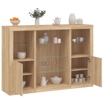 Dressoirs met LED-verlichting 3 st bewerkt hout sonoma eiken