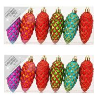 Kersthangers - 12x - dennenappels - gekleurd - 9 cm - kerstornamenten