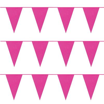 Party Vlaggenlijn puntvlaggetjes - 3x - kunststof - fuchsia - 10 meter - Slinger - versiering