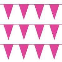 Party Vlaggenlijn puntvlaggetjes - 3x - kunststof - fuchsia - 10 meter - Slinger - versiering