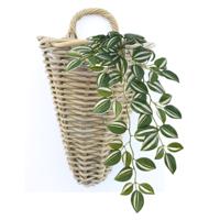 Wandhanger mand - bruin - 25 x 22 x 32 cm - rotan - gevlochten - voor bloemen/planten