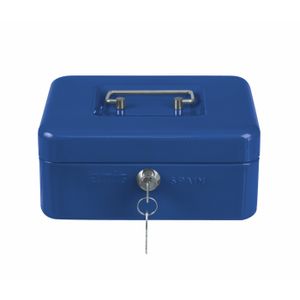 Geldkistje met 2 sleutels - blauw - staal - muntbakje - 20 x 16 x 9 cm - inbraakbeveiliging