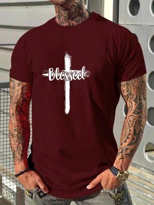 Men's Cross & Letter Print T-shirt | Burgundy Streetwear Burgundy / XL