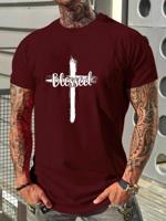 Men's Cross & Letter Print T-shirt | Burgundy Streetwear Burgundy / XL