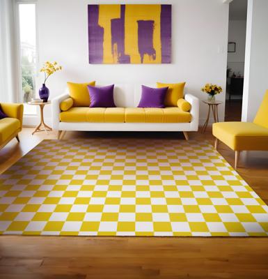 Geruit patroon vinyl tapijt geel