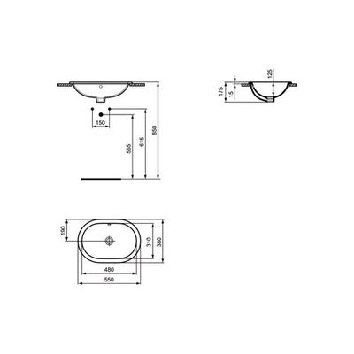 Ideal Standard Connect onderbouwwastafel ovaal 55x39cm m. overloop z. kraangat wit Ideal Standard Connect onderbouwwastafel ovaal 55x39cm m. overloop z. kraangat wit