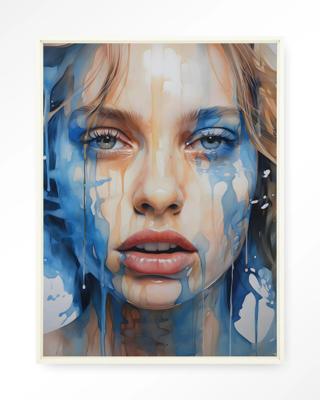 Urban Cotton Wandkleed 'Aqua' 145 x 190cm in Floating Frame - off white