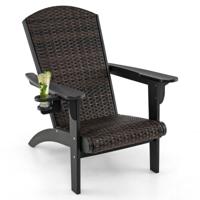 Adirondack Adirondack Stoel met Bekerhouder van HDPE en Rotan Tuinstoel met Gevoerde Zitting en Rugleuning voor Tuin Terras