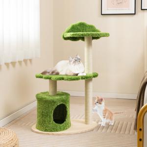 97 cm Schattige Kattenboom Kattenmeubels met Volledig Omwikkelde Sisal Krabpalen voor Kleine Ruimtes Groen