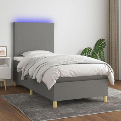Boxspring met matras en LED stof donkergrijs 90x190 cm