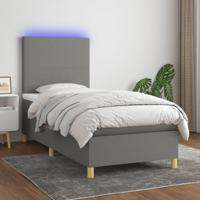 Boxspring met matras en LED stof donkergrijs 90x190 cm