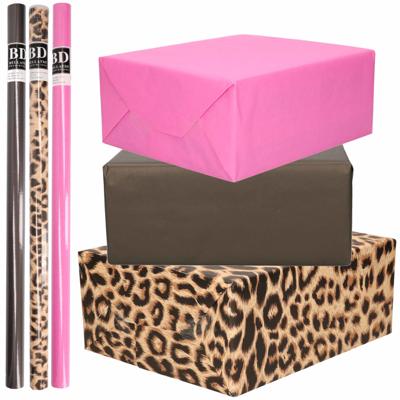 Kraft inpakpapier rollen - 6x stuks - panter - knalroze - zwart - 200 x 70 cm Kraft inpakpapier rollen - 6x stuks - panter - knalroze - zwart - 200 x 70 cm