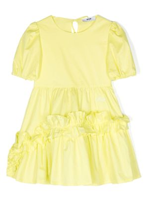 MSGM Kids robe en popeline à volants - Jaune