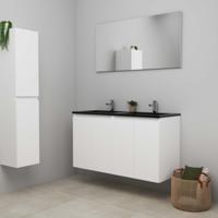 On-Line Badkamermeubelset - 120 cm - Bouwpakket - Greeploze Ladestructuur - Acryl Wastafel - 2 Kraangaten - Spiegel - Mat Wit - V01
