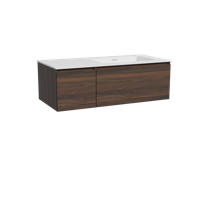 Storke Edge zwevend badmeubel 110 x 52 cm notenhout met Mata asymmetrisch rechtse wastafel in solid surface mat wit - thumbnail
