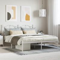 Bedframe met hoofdbord metaal wit 160x200 cm - thumbnail