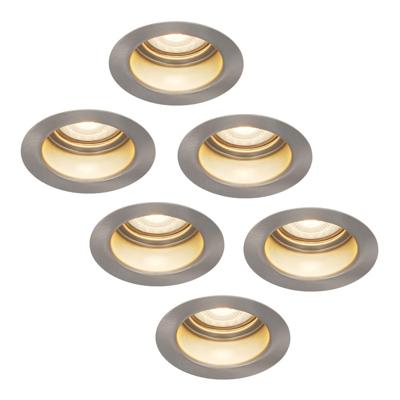 Set van 6 Mari - LED platte inbouwspots met lage inbouwdiepte - 6 Watt 570 Lumen - 2700K Warm wit - GU10 LED Module - Verzonken - Dimbaar - Rond - IP65 waterdicht - RVS