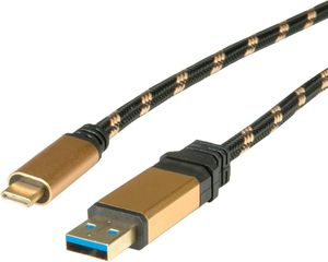 ROLINE USB 0.5m USB-kabel 0,5 m USB 3.2 Gen 2 (3.1 Gen 2) USB A USB C Zwart, Goud