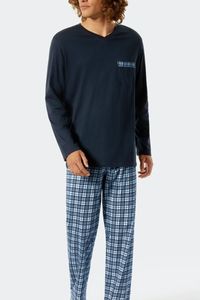 Schiesser pyjama blauw met ruitjes broek