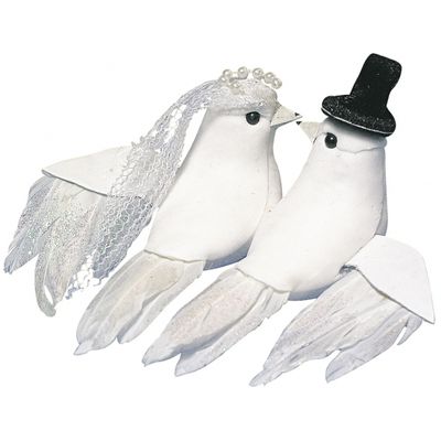 Pakket van 12x stuks duiven decoratie bruidspaar 8 cm