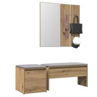 Halmeubelset bewerkt hout artisanaal eikenkleur
