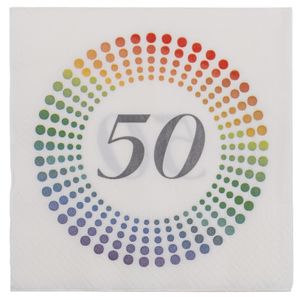 20x Leeftijd 50 jaar witte confetti servetten 33 x 33 cm   -