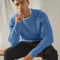 Bon&Bon Jersey de Manga Larga para Hombre en Lana Peinada Verde Neblina azul / M