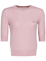 Marni pull en laine nervuré à logo brodé - Rose