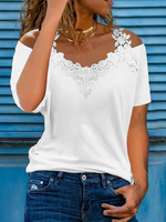 Plain V Neck Short Sleeve Casual T-Shirt